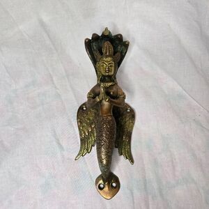 VTG Brass Nagkanya Mermaid Serpent Door Pull Wall Hanging Boho Decor